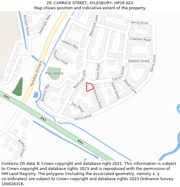 29, CARRICK STREET, AYLESBURY, HP18 0ZA: Location map and indicative extent of plot
