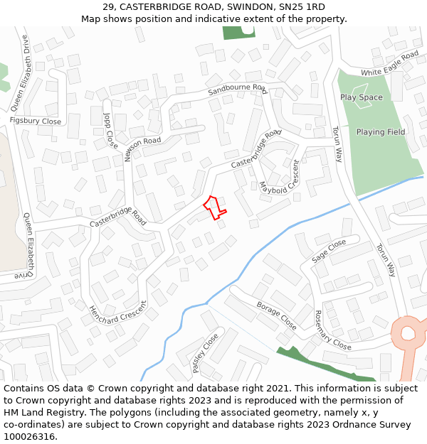 29, CASTERBRIDGE ROAD, SWINDON, SN25 1RD: Location map and indicative extent of plot