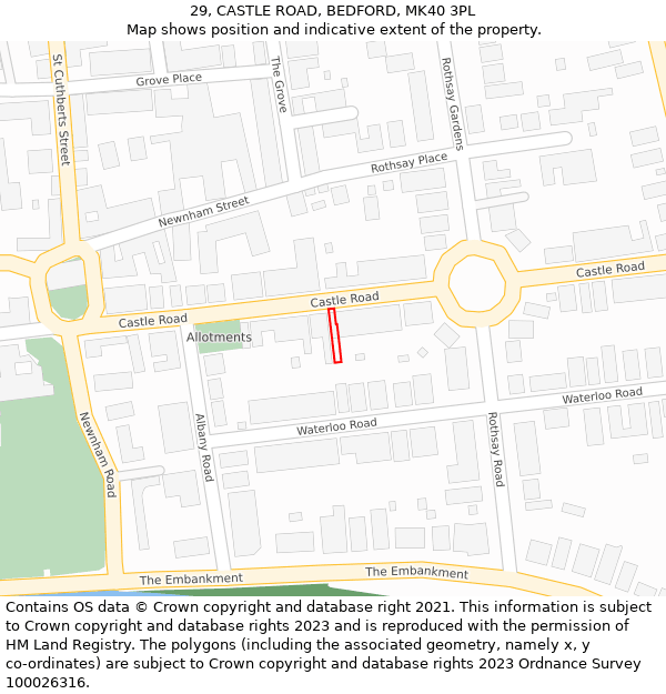 29, CASTLE ROAD, BEDFORD, MK40 3PL: Location map and indicative extent of plot