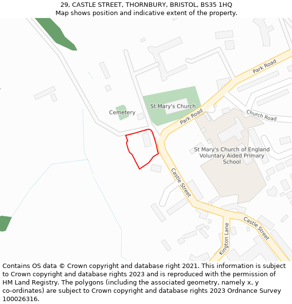 29, CASTLE STREET, THORNBURY, BRISTOL, BS35 1HQ: Location map and indicative extent of plot