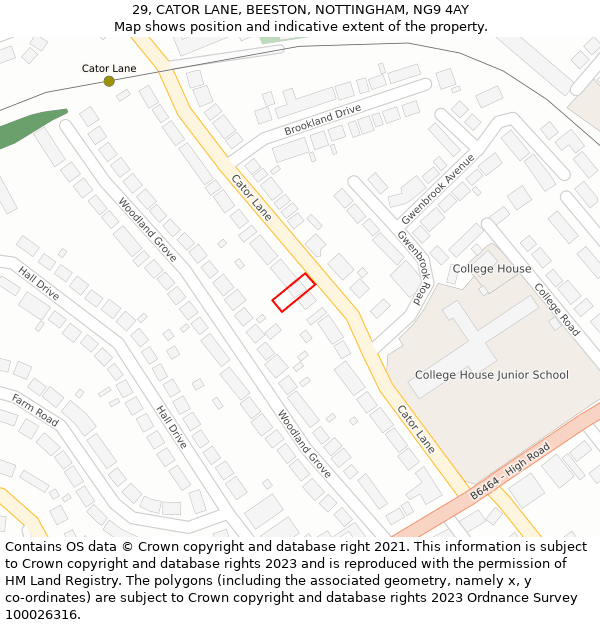 29, CATOR LANE, BEESTON, NOTTINGHAM, NG9 4AY: Location map and indicative extent of plot