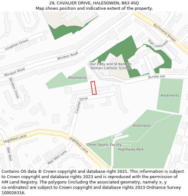 29, CAVALIER DRIVE, HALESOWEN, B63 4SQ: Location map and indicative extent of plot