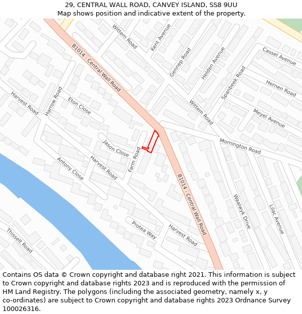 29, CENTRAL WALL ROAD, CANVEY ISLAND, SS8 9UU: Location map and indicative extent of plot