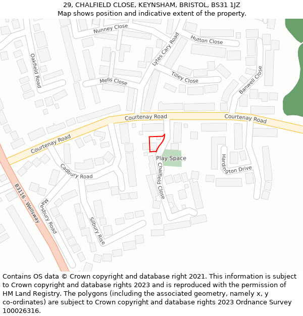 29, CHALFIELD CLOSE, KEYNSHAM, BRISTOL, BS31 1JZ: Location map and indicative extent of plot