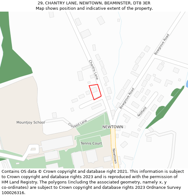 29, CHANTRY LANE, NEWTOWN, BEAMINSTER, DT8 3ER: Location map and indicative extent of plot