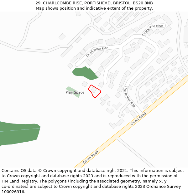 29, CHARLCOMBE RISE, PORTISHEAD, BRISTOL, BS20 8NB: Location map and indicative extent of plot