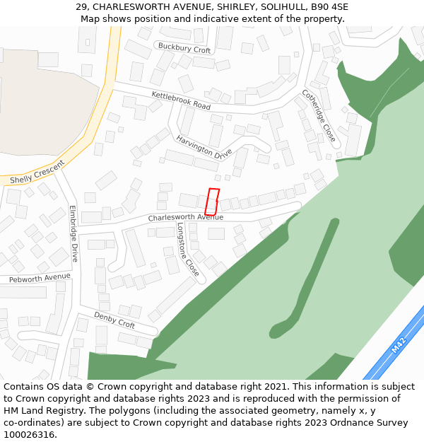 29, CHARLESWORTH AVENUE, SHIRLEY, SOLIHULL, B90 4SE: Location map and indicative extent of plot