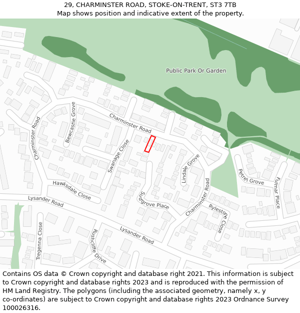 29, CHARMINSTER ROAD, STOKE-ON-TRENT, ST3 7TB: Location map and indicative extent of plot