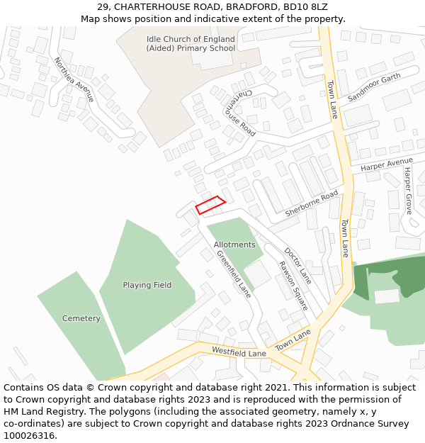 29, CHARTERHOUSE ROAD, BRADFORD, BD10 8LZ: Location map and indicative extent of plot
