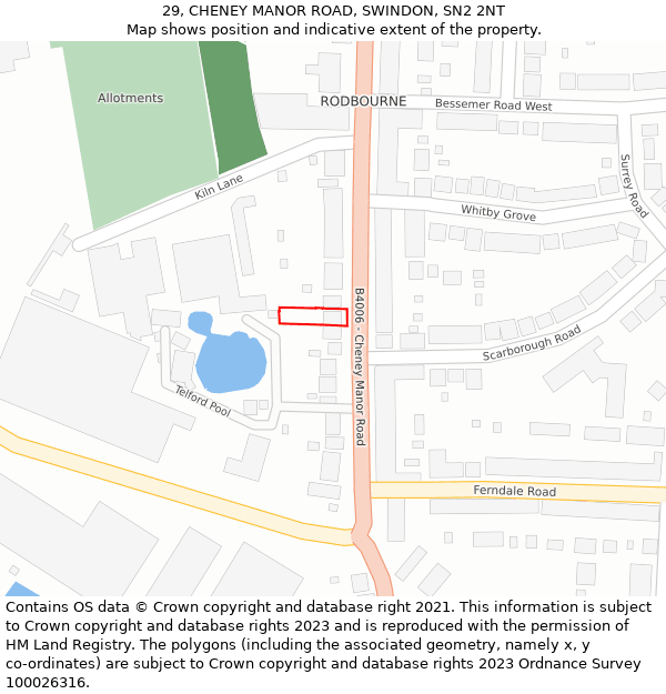 29, CHENEY MANOR ROAD, SWINDON, SN2 2NT: Location map and indicative extent of plot