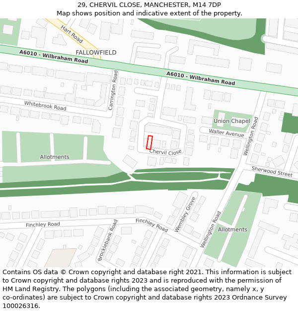 29, CHERVIL CLOSE, MANCHESTER, M14 7DP: Location map and indicative extent of plot