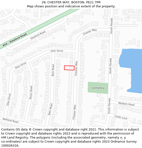 29, CHESTER WAY, BOSTON, PE21 7PR: Location map and indicative extent of plot