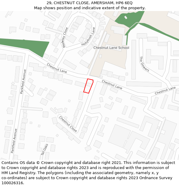 29, CHESTNUT CLOSE, AMERSHAM, HP6 6EQ: Location map and indicative extent of plot