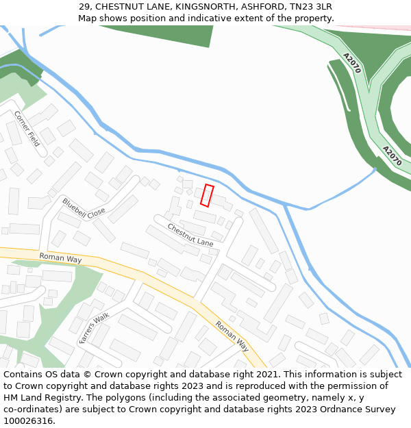29, CHESTNUT LANE, KINGSNORTH, ASHFORD, TN23 3LR: Location map and indicative extent of plot