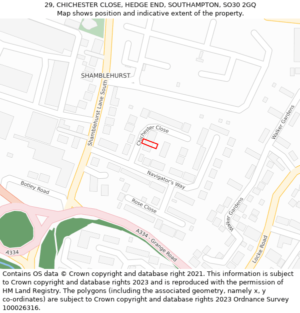 29, CHICHESTER CLOSE, HEDGE END, SOUTHAMPTON, SO30 2GQ: Location map and indicative extent of plot