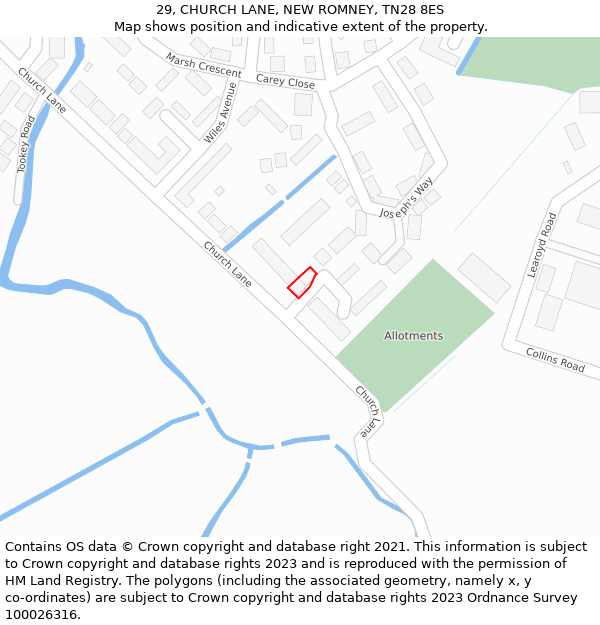 29, CHURCH LANE, NEW ROMNEY, TN28 8ES: Location map and indicative extent of plot