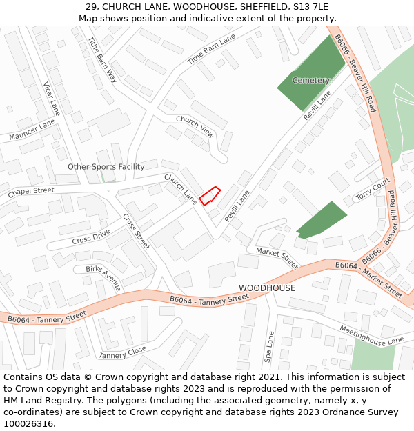 29, CHURCH LANE, WOODHOUSE, SHEFFIELD, S13 7LE: Location map and indicative extent of plot