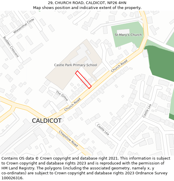 29, CHURCH ROAD, CALDICOT, NP26 4HN: Location map and indicative extent of plot