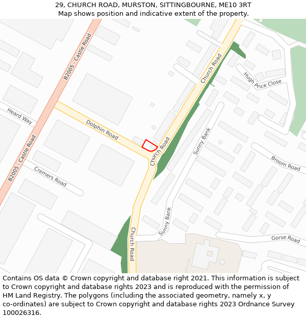 29, CHURCH ROAD, MURSTON, SITTINGBOURNE, ME10 3RT: Location map and indicative extent of plot