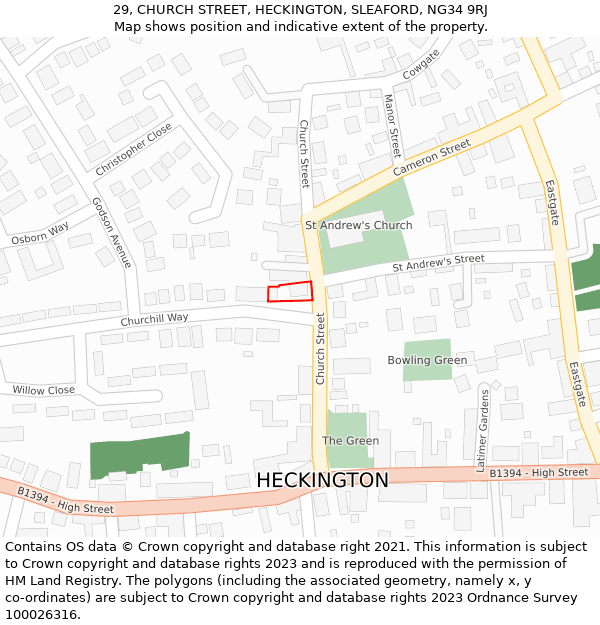 29, CHURCH STREET, HECKINGTON, SLEAFORD, NG34 9RJ: Location map and indicative extent of plot