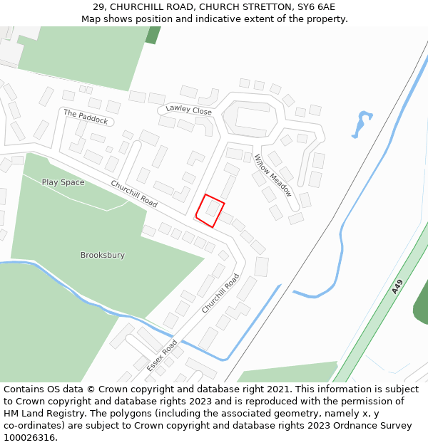 29, CHURCHILL ROAD, CHURCH STRETTON, SY6 6AE: Location map and indicative extent of plot