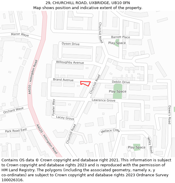 29, CHURCHILL ROAD, UXBRIDGE, UB10 0FN: Location map and indicative extent of plot