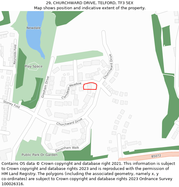 29, CHURCHWARD DRIVE, TELFORD, TF3 5EX: Location map and indicative extent of plot