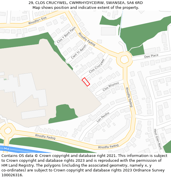 29, CLOS CRUCYWEL, CWMRHYDYCEIRW, SWANSEA, SA6 6RD: Location map and indicative extent of plot