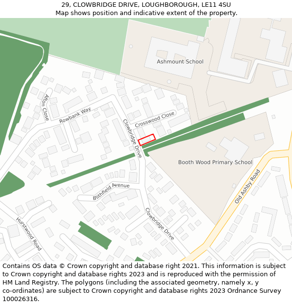 29, CLOWBRIDGE DRIVE, LOUGHBOROUGH, LE11 4SU: Location map and indicative extent of plot
