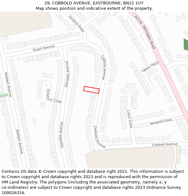 29, COBBOLD AVENUE, EASTBOURNE, BN21 1UY: Location map and indicative extent of plot
