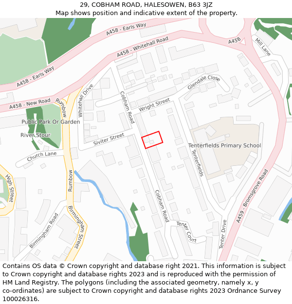 29, COBHAM ROAD, HALESOWEN, B63 3JZ: Location map and indicative extent of plot