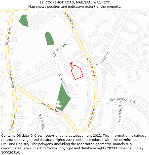 29, COCKSHOT ROAD, MALVERN, WR14 2TT: Location map and indicative extent of plot
