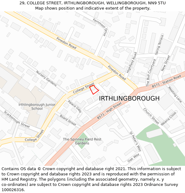 29, COLLEGE STREET, IRTHLINGBOROUGH, WELLINGBOROUGH, NN9 5TU: Location map and indicative extent of plot