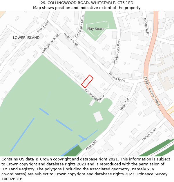 29, COLLINGWOOD ROAD, WHITSTABLE, CT5 1ED: Location map and indicative extent of plot