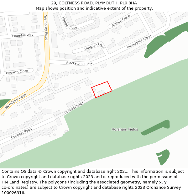 29, COLTNESS ROAD, PLYMOUTH, PL9 8HA: Location map and indicative extent of plot