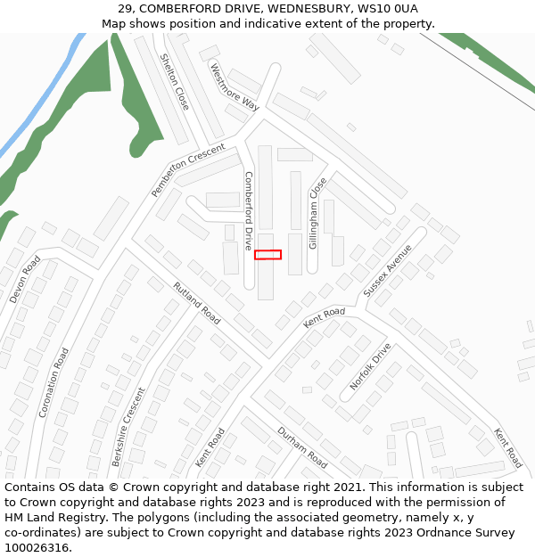 29, COMBERFORD DRIVE, WEDNESBURY, WS10 0UA: Location map and indicative extent of plot