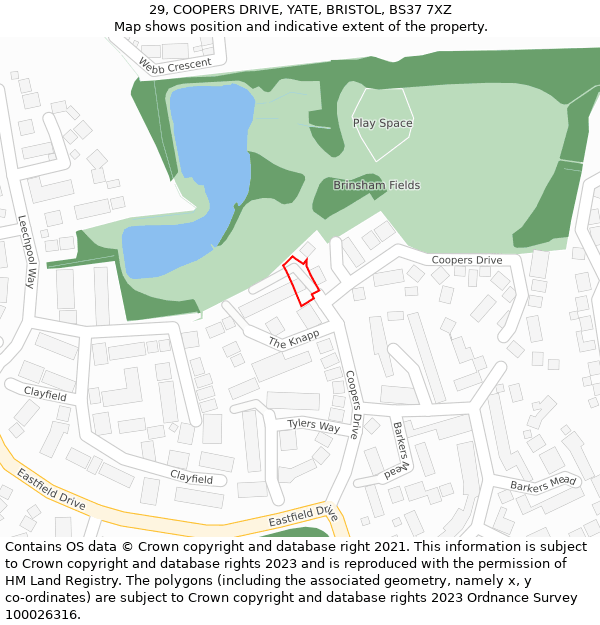 29, COOPERS DRIVE, YATE, BRISTOL, BS37 7XZ: Location map and indicative extent of plot