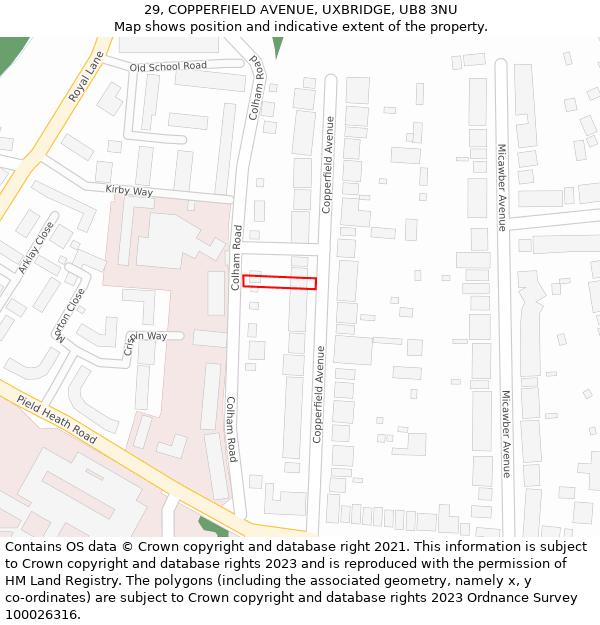 29, COPPERFIELD AVENUE, UXBRIDGE, UB8 3NU: Location map and indicative extent of plot