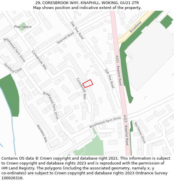 29, CORESBROOK WAY, KNAPHILL, WOKING, GU21 2TR: Location map and indicative extent of plot