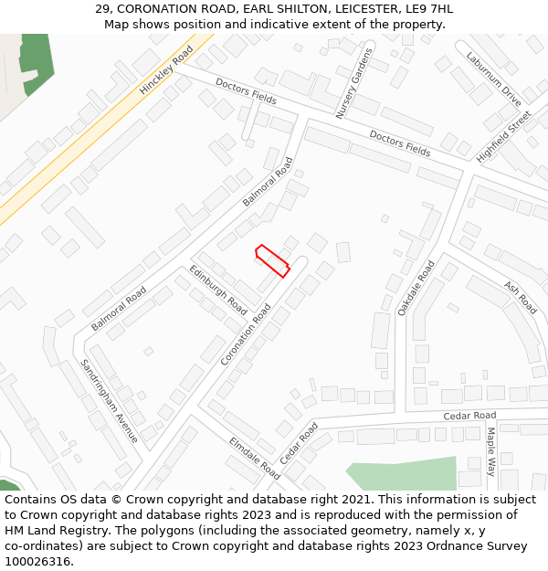 29, CORONATION ROAD, EARL SHILTON, LEICESTER, LE9 7HL: Location map and indicative extent of plot