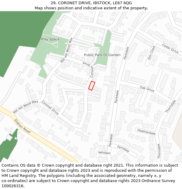 29, CORONET DRIVE, IBSTOCK, LE67 6QG: Location map and indicative extent of plot