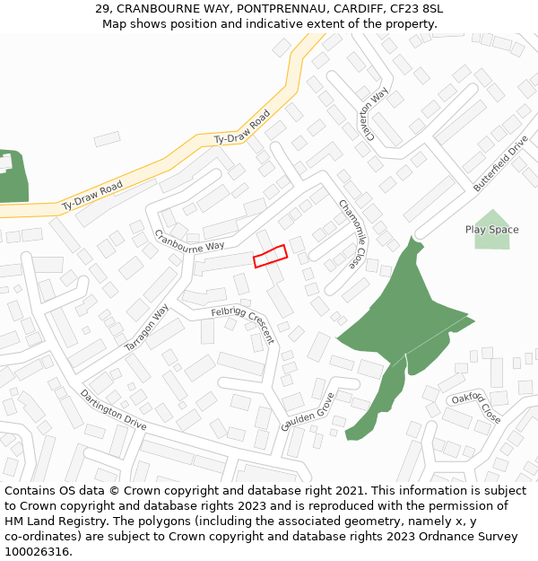 29, CRANBOURNE WAY, PONTPRENNAU, CARDIFF, CF23 8SL: Location map and indicative extent of plot