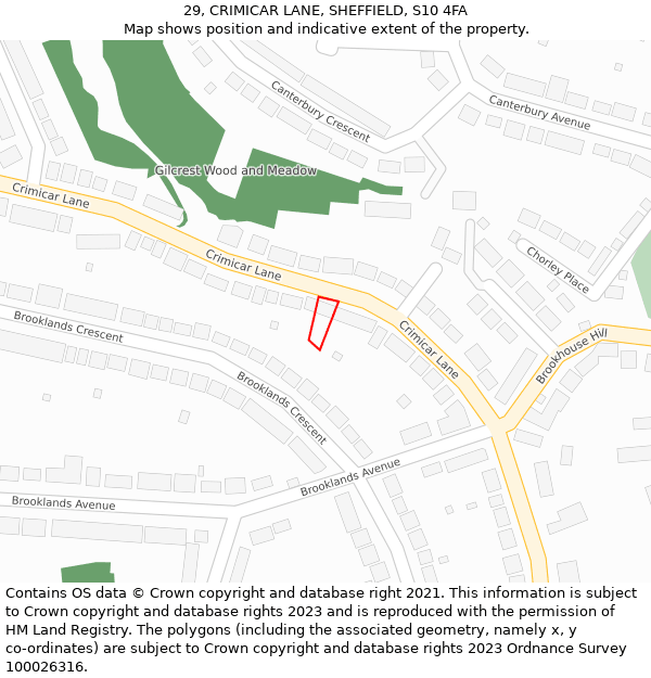 29, CRIMICAR LANE, SHEFFIELD, S10 4FA: Location map and indicative extent of plot