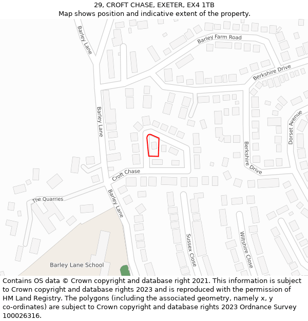 29, CROFT CHASE, EXETER, EX4 1TB: Location map and indicative extent of plot