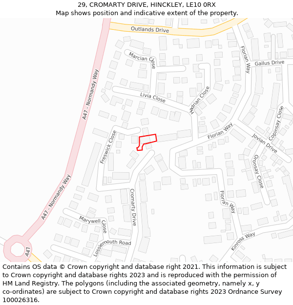 29, CROMARTY DRIVE, HINCKLEY, LE10 0RX: Location map and indicative extent of plot