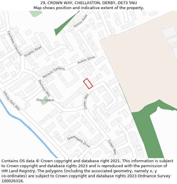29, CROWN WAY, CHELLASTON, DERBY, DE73 5NU: Location map and indicative extent of plot