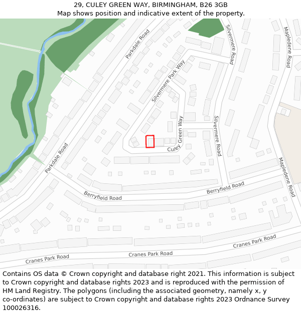 29, CULEY GREEN WAY, BIRMINGHAM, B26 3GB: Location map and indicative extent of plot