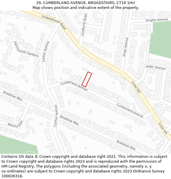 29, CUMBERLAND AVENUE, BROADSTAIRS, CT10 1HU: Location map and indicative extent of plot