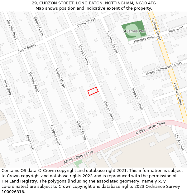 29, CURZON STREET, LONG EATON, NOTTINGHAM, NG10 4FG: Location map and indicative extent of plot