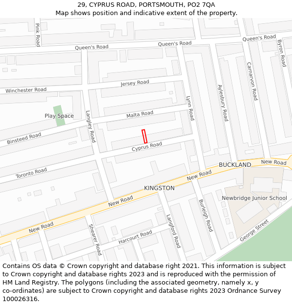 29, CYPRUS ROAD, PORTSMOUTH, PO2 7QA: Location map and indicative extent of plot